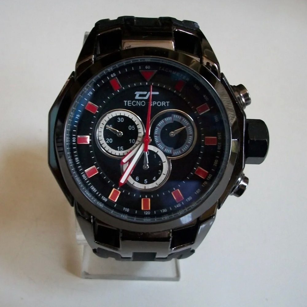 Men's Tecno Sport Red & Black Finish Black Silicone Band Fashion Casual Watch